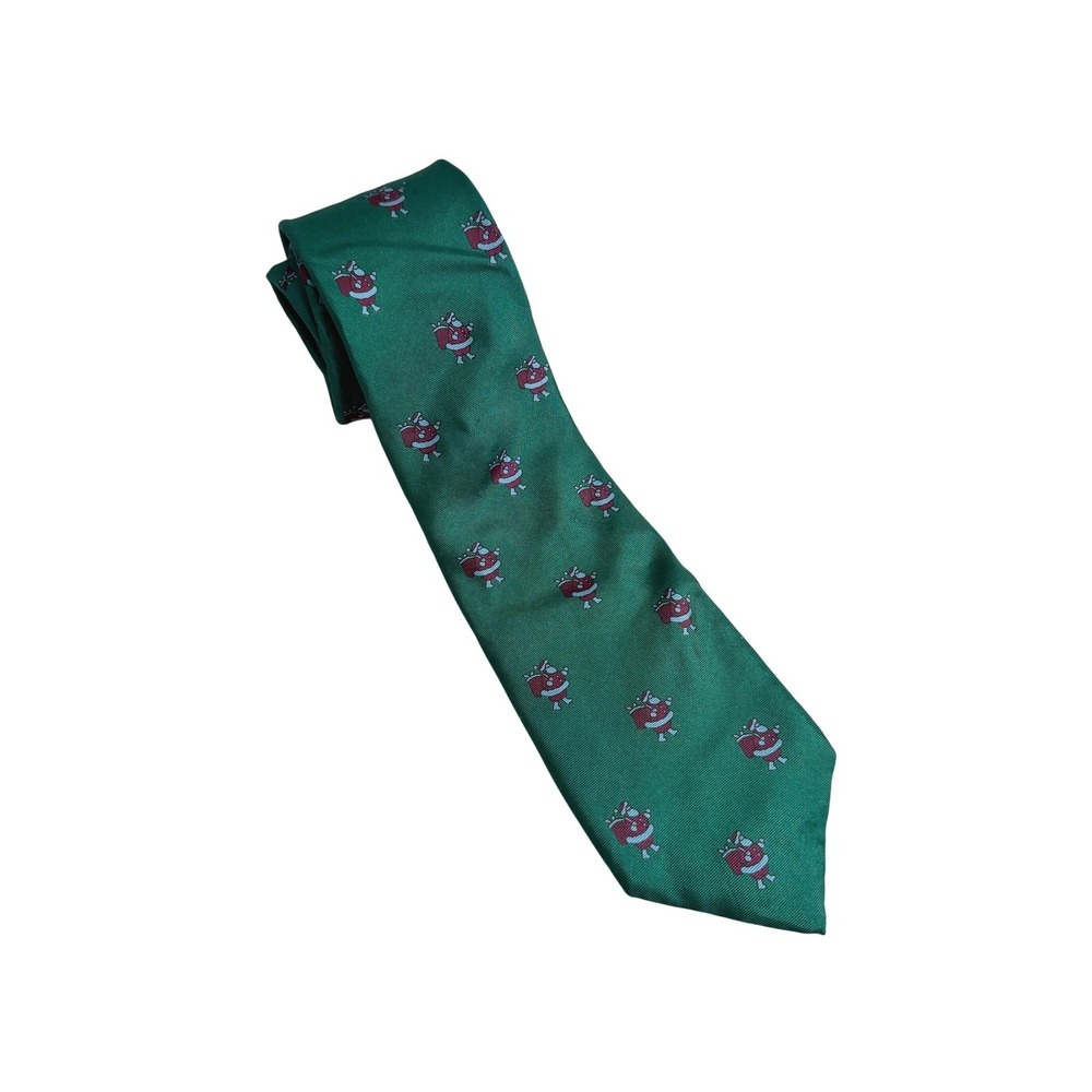 VTG Saks Fifth Avenue Mens Silk Christmas Tie Green Santa Claus Holiday USA Read